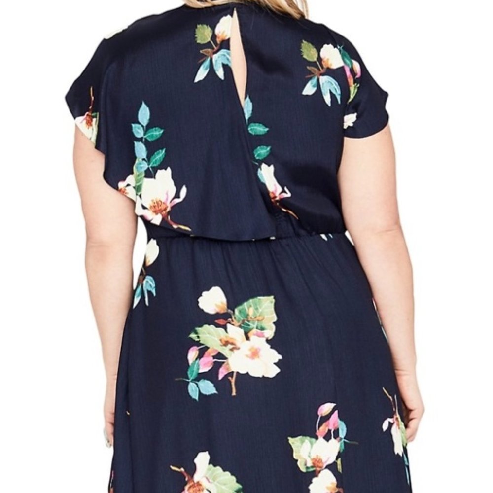 RACHEL Rachel Roy Dress Floral Ruffled Wrapped Midi Pocket Lined Black Size 2X - Picture 2 of 10